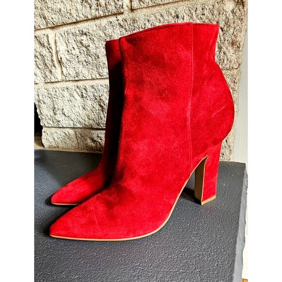 Marc Fisher Red Suede Boots, Pointed Toe, Side Zip MAYAE, High Heel, Sz 7.5M - Picture 2 of 8